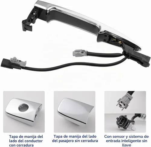 Vista 4 de Manijas de puerta exteriores cromadas (2 unidades, izquierda y derecha) con sensor de entrada de llave inteligente, compatible con Nissan