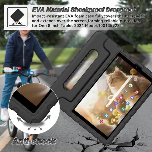 Vista 4 de Funda para tablet Walmart Onn de 8 pulgadas para tableta Gen 4 2024 Modelo: 100135923, funda a prueba de golpes para niños con soporte de mango Negro
