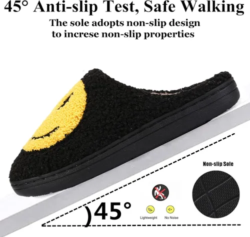 Vista 2 de Doxwater Pantuflas de cara sonriente para mujeres y hombres, cómodas y cálidas pantuflas de felpa sin cordones para invierno, interiores