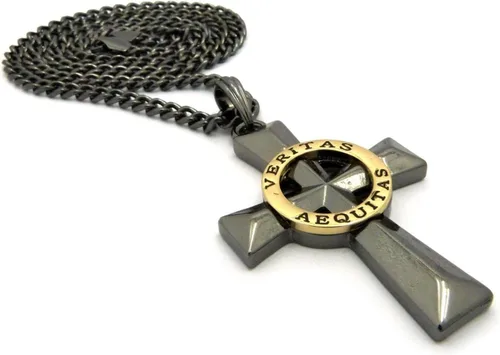 Vista 3 de Shiny Jewelers USA - Collar con colgante para hombre de Veritas AEQUITAS con diseño de cruz de los santos de Boondock
