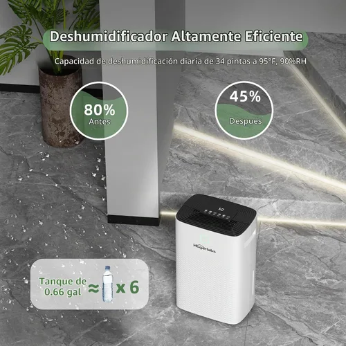Vista 2 de HOGARLABS Deshumidificadores de 30 pintas para el hogar y sótanos, con 3 modos de funcionamiento, protección contra desbordamiento y apagado