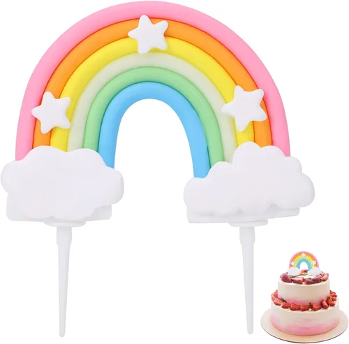 Vista 11 de Decoración de pastel de nube de arcoíris, cerámica suave, decoración de cupcakes, temática de arco iris, suministros para hornear para niños