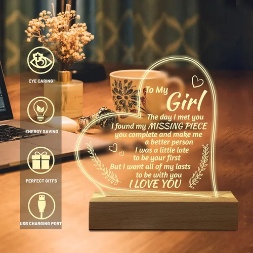 Vista 5 de Regalos románticos para novia, para mi novia, luz nocturna grabada, regalos "I Love You" para ella, lindos regalos de aniversario de cumpleaños