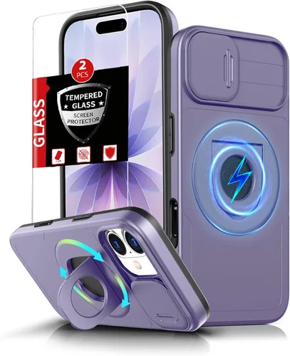 Vista 34 de Funda magnética para iPhone 11 Pro compatible con carga inalámbrica MagSafe, con 2 protectores de pantalla, anillo kickstand de 360° integrado +