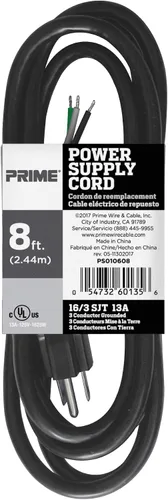Vista 3 de Prime PS010608 8-Feet 16/3 SJT Cable para fuente de poder de repuesto, color negro, PS010608