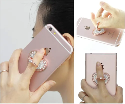 Vista 3 de Soporte de anillo para teléfono celular, rotación de 360°, agarre de anillo de dedo de metal con diamante para iPhone, iPod, iPad, Samsung Galaxy