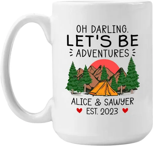 Vista 7 de Taza personalizada de fogata – 11 oz y 15 onzas, nombre personalizado, diseños de aventura y montaña, perfecta para campistas y viajeros