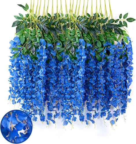 Vista 10 de Paquete de 5 guirnaldas de flores colgantes de glicina rosa, enredaderas de flores artificiales de 3.77 pies, glicinia falsa, guirnalda colgante