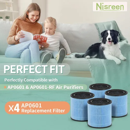 Vista 2 de Paquete de 4 filtros de repuesto AP0601 True HEPA, compatible con AP0601/AP0601-RF Air Pu-rifier, con filtro H13 True HEPA y filtración 4 en 1