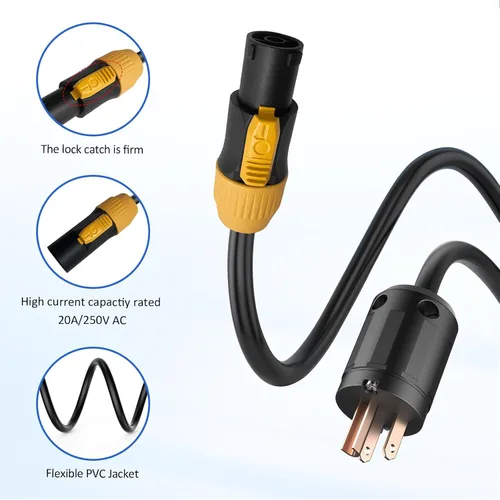 Vista 4 de IP65 profesional construido a mano 12 AWG macho NEMA5-15P a SAC3FX PowerCON Cable verdadero (3 pies) P65 Profeesional Hand-Built for LED Screen