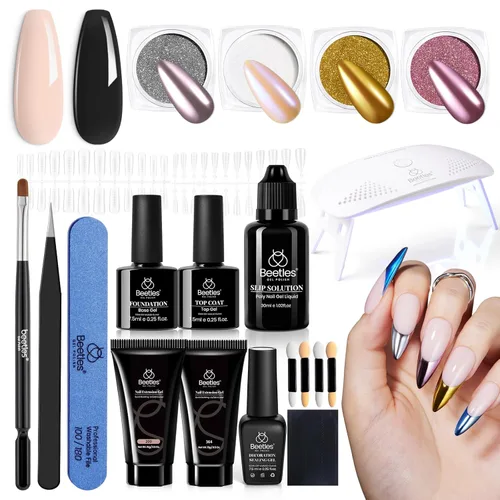 Vista 9 de Beetles - Kit de extensión de gel de uñas de polietileno, 6 colores de gelatina nude con solución deslizante, mejora de uñas para principiantes