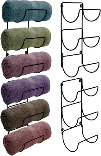 Vista 8 de Sorbus Toallero para pared de baño, 6 niveles para colgar toallas de baño, toallas de baño, ropa de cama, estantes negros para baño, spa, salón