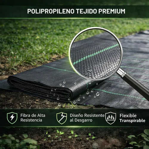 Vista 3 de Tela de paisaje resistente de barrera de malezas, cubierta de suelo geotextil tejida, alfombrilla de control de malezas prémium para camas