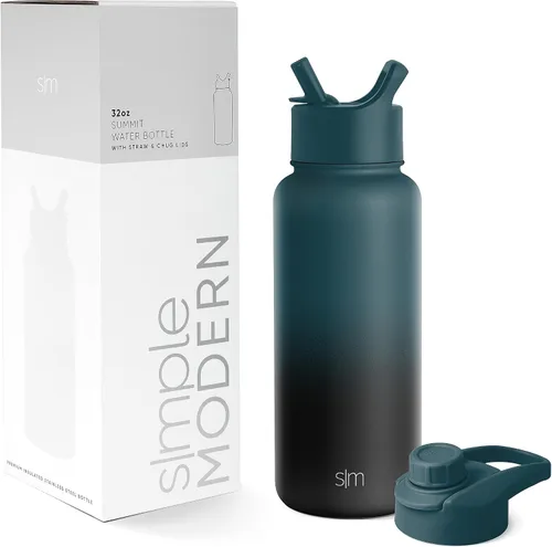 Vista 11 de Simple Modern botella de agua con tapa para beber con pajilla, termo metálico de acero inoxidable con aislamiento al vacío, colección Summit