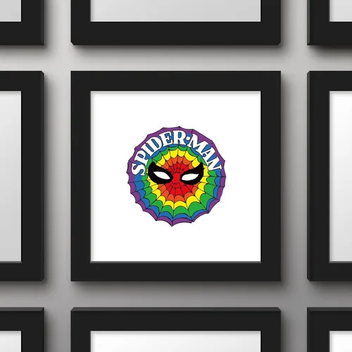 Vista 2 de Trends International Gallery Pops Marvel Spider-Man - Póster de pared retro con diseño de arco iris, 12.00 x 12.00 pulgadas, versión de marco negro