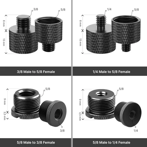 Vista 2 de IXTECH Juego de adaptadores de soporte de micrófono, kit de adaptador de soporte de micrófono de metal de 8 piezas, adaptador de rosca de 3/8 a 5/8