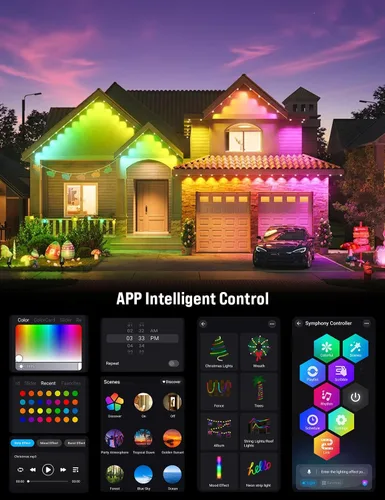 Vista 3 de EcoNour Luces LED RGB permanentes para exteriores de 50 pies Luces LED inteligentes impermeables para aleros con aplicación y control remoto