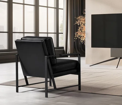 Vista 6 de Yaheetech Sillón de Cuero PU, Sillón de Acento de Ocio Retro con Acolchado y Cojín Extra Suave, Silla de Brazo de Lectura Moderna con Marco de Metal