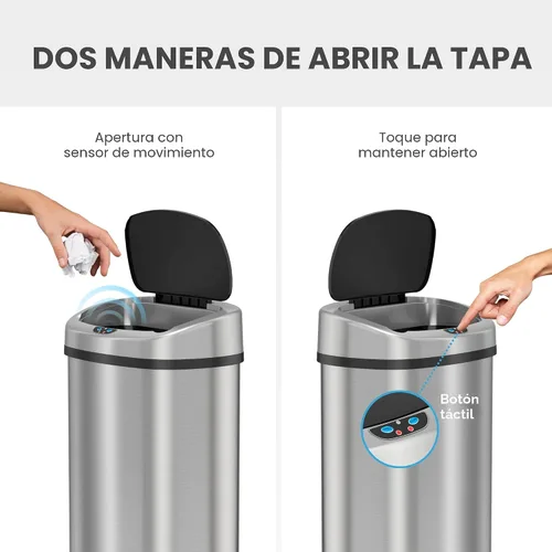 Vista 3 de SensorCan - Basurero con sensor de 13 galones con ruedas y sistema de control de olores AbsorbX, acero inoxidable, cubo de basura automático