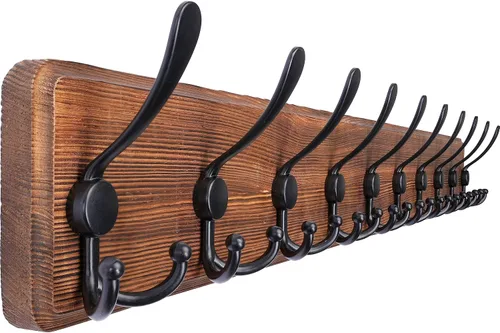 Vista 25 de SKOLOO Perchero de pared montado en la pared de estilo rústico: Perchero de pared de pino de madera auténtica de 40,6 cm de orificio a orificio