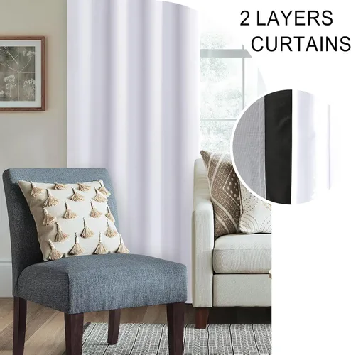 Vista 5 de XWZO Cortinas Opacas 100% Blancas - Cortinas de Bloqueo Total de Calor y Luz con Forro Negro para Dormitorio/Cuarto de Lavado, Paneles de Ventana