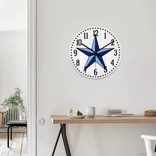 Vista 5 de Reloj de pared vintage de estilo rústico con estrella de Texas occidental, reloj de madera, silencioso sin tictac, funciona con pilas, para sala