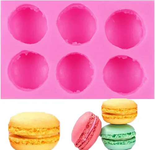 Vista 5 de Molde de silicona para macarrón de 6 agujeros, suministros de molde para hornear chocolate (color aleatorio)