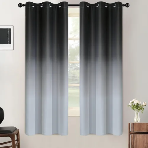 Vista 88 de SimpleHome Cortinas degradadas degradadas para oscurecer la habitación de 36 pulgadas de largo para dormitorio, con ojales y bloqueo de luz Negro