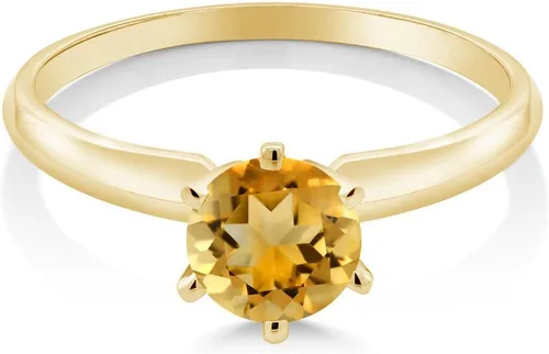 Vista 64 de Anillo de compromiso solitario con piedra preciosa redonda de oro amarillo de 14 quilates de 0.236 in para mujer Ajuste clásico de 6 puntas