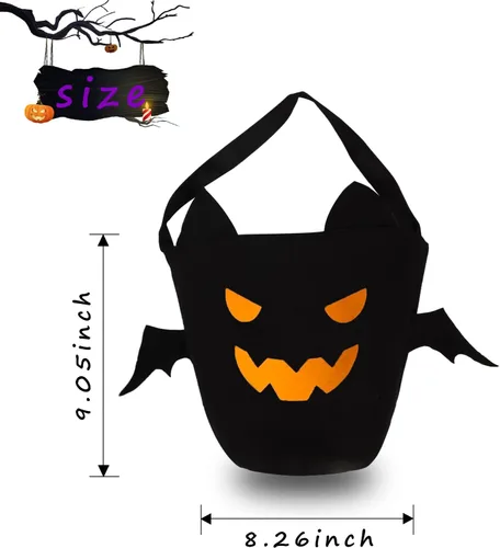 Vista 3 de Cubo de Halloween para truco o trato para niños, cesta espeluznante de murciélagos y caramelos, multiusos, portátil, reutilizable, cubo de golosinas