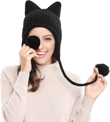 Vista 4 de Bellady Gorro de punto con diseño de orejas de gato