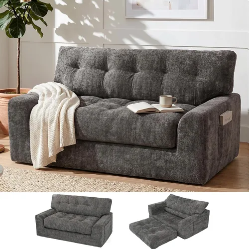 Vista 55 de MONVANE Sofá cama convertible de 55.5 pulgadas, sofá cama 2 en 1 sin hueso con bolsillo de almacenamiento, cómodo sofá de asiento profundo