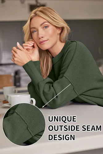 Vista 58 de Lillusory - Suéter extragrande con mangas de murciélago y cuello redondo para mujer, prenda moderna de otoño de tejido de punto sin botones
