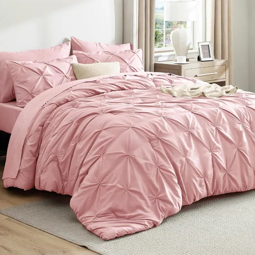 Vista 32 de Bedsure - Juego de edredón tamaño individual gris - Ropa de cama tamaño individual en una bolsa de 5 piezas, juego de cama Pintuck GentleSoft™