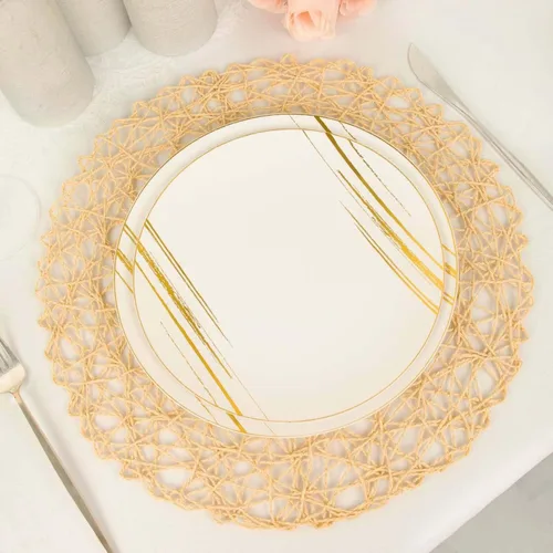 Vista 8 de Efavormart - Paquete de 6 manteles individuales redondos de 15 pulgadas con cuerda metálica beige para bodas, eventos, fiestas de cumpleaños