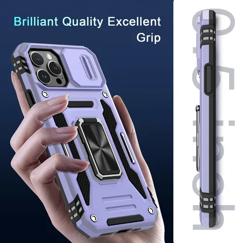 Vista 312 de DEERLAMN Funda para iPhone Xs Max con funda deslizante para cámara + protector de pantalla, soporte giratorio de anillo de grado militar a prueba