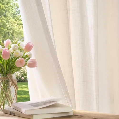 Vista 5 de Jinchan Cortinas de aspecto yute de 63 pulgadas de largo, cortinas texturizadas para sala de estar, cortinas filtradoras de luz de estilo rústico