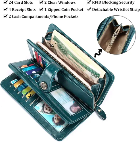 Vista 4 de FALAN MULE Cartera de cuero genuino RFID bloqueo gran capacidad Trifold señoras cartera.