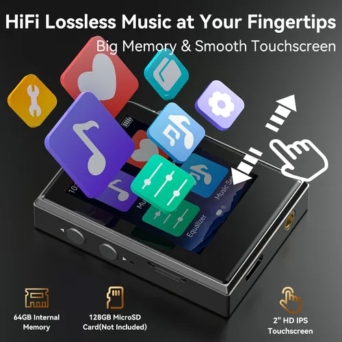 Vista 6 de RUIZU Reproductor MP3 HiFi de 64 GB sin pérdidas, reproductor de audio digital de alta resolución DAC DSD DAC, reproductor de música portátil