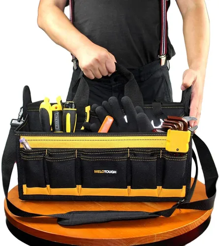 Vista 5 de MELOTOUGH Bandeja central de herramientas de 17 pulgadas con correa para el hombro y bolsa de múltiples herramientas, bolsa de herramientas pequeña