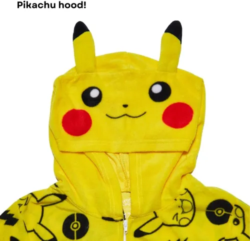 Vista 5 de Pokemon Pijama de una pieza para niños, disfraz de Pikachu con capucha o para dormir con cremallera frontal, tallas 4-10, Multi