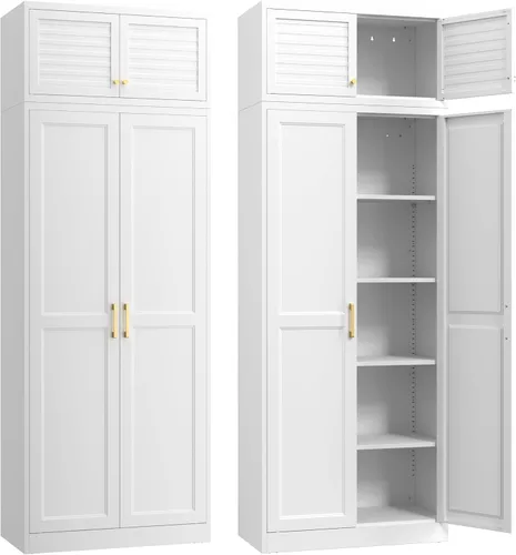 Vista 19 de SteeLoong - Armario de despensa de cocina, armario de almacenamiento de metal negro de 71" con puertas y 4 estantes ajustables, gabinete de cocina