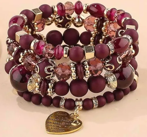 Vista 2 de Pulseras apilables de cuentas para mujer, estilo retro, con borlas de varias capas, de colores mixtos, juego de pulseras de cuentas tejidas
