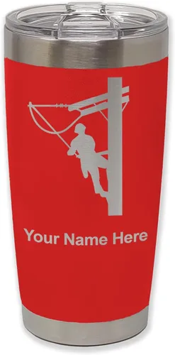 Vista 27 de LaserGram Taza aislada al vacío de 20 onzas, Lineman, grabado personalizado incluido (negro)