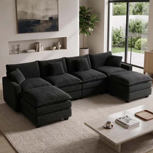 Vista 10 de Cloud Couch Sectional, L Shaped Modular Sofa with Movable Ottoman Negro