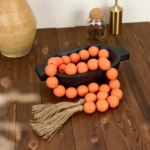Vista 35 de OMISHE Guirnalda de cuentas de madera extra grande con cuentas de madera y borlas de 1.6 pulgadas de diámetro, cuentas decorativas rústicas de 41