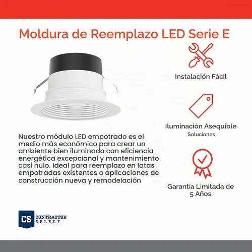 Vista 2 de Juno Serie E - Lámpara de techo LED de 4 pulgadas, iluminación empotrada con moldura deflectora con color blanco conmutable 5 en 1, 700 lúmenes, luz