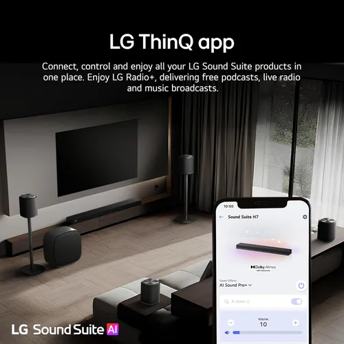 Vista 11 de LG W7 Sound Suite - Subwoofer inalámbrico – graves profundos de 8 pulgadas, Dolby Atmos FlexConnect, televisores compatibles, barra de sonido H7