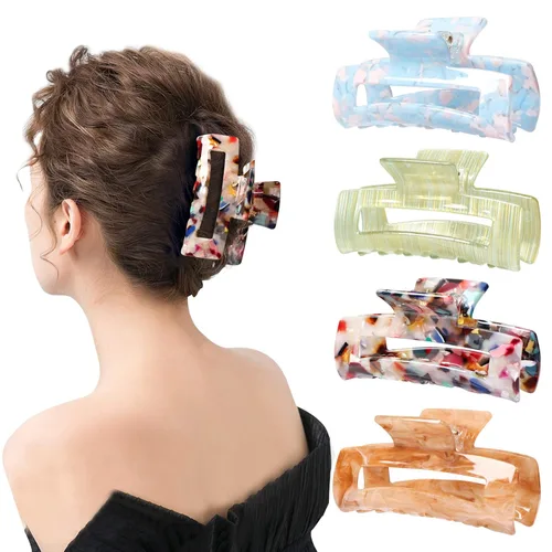 Vista 9 de Magicsky 4 pinzas para el cabello, pasadores de plátano acrílico para el cabello, pinzas de celuloide de mariposa francesa, pinzas de agarre
