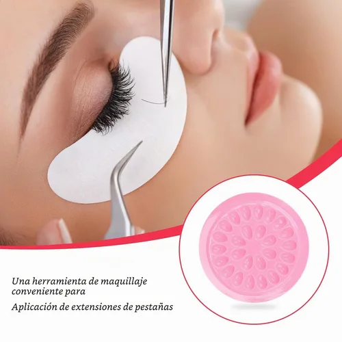 Vista 4 de G2PLUS Soportes de pegamento para pestañas postizas, 100 PCS bandejas desechables para pestañas, paleta de pegamento de plástico rosa